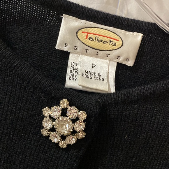 TALBOTS PETITES black merino wool cardigan S P - Picture 2 of 4
